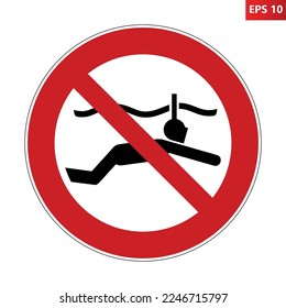 No snorkeling sign. Vector illustration of red crossed out circular prohibited sign with man with snorkelling equipment. Prohibition of diving. No mask and snorkel.