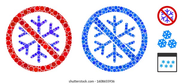 No hay mosaico de copos de nieve de puntos esféricos de diferentes tamaños y tintes de color, basado en ningún icono de copo de nieve. Los puntos vectoriales se combinan en la ilustración azul.