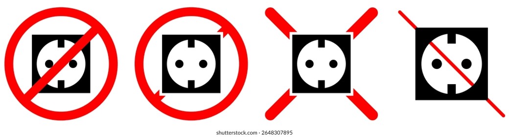 No socket plug sign vector indicating prohibition of electrical connections or specific devices. Ideal for safety warnings and instructional signage.