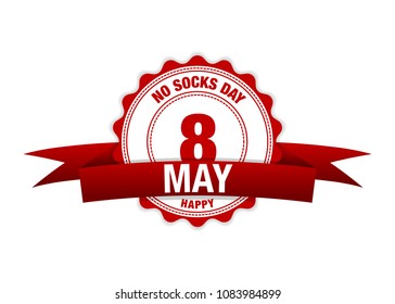 No Socks Day. 8 May ribbon calendar. vector red