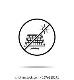 No solar panel and sun icon. Simple thin line, outline vector of sustainable energy ban, prohibition, embargo, interdict, forbiddance icons for ui and ux, website or mobile