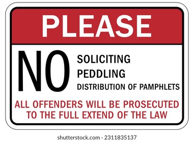 No soliciting warning sign and labels