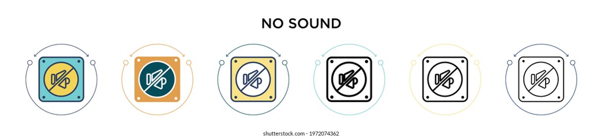 No sound icon in filled, thin line, outline and stroke style. Vector illustration of two colored and black no sound vector icons designs can be used for mobile, ui, web