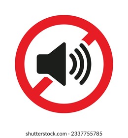 No Sound Icon, No Noise, Mute Button, Keep Your Volume Lower, Silence Icon, Speaker Icon, Megaphone Symbol, Turn Off Button With Red Cross Vector Illustration, Musical Design Elements