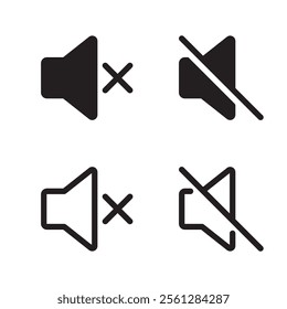 No sound icon set isolated on white background. Mute volume audio sign symbol