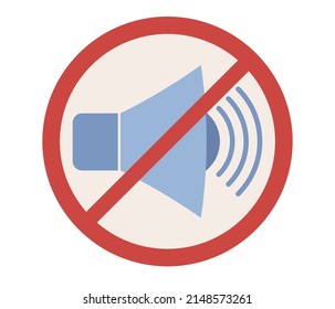 No hay ningún icono de sonido. Símbolo de volumen desactivado. Sin ruido, señal de apagado de Silent Sound. El altavoz silenció. Ilustración plana del vector