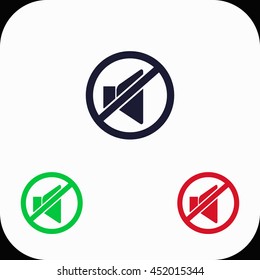 No sound Illustration set. Blue, green, red icon.