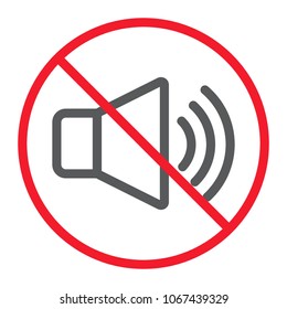 No sound line icon, prohibition and forbidden, no noise sign vector graphics, a linear pattern on a white background, eps 10.