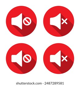 No sound, mute speaker icon set with long shadow