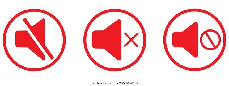 No sound mute speaker volume off audio silence icon. Mute sound icon vector set. speaker icon set. noise icons symbol. sound level. silent signs. Volume symbol eps 10