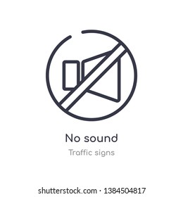 no sound outline icon. isolated line vector illustration from traffic signs collection. editable thin stroke no sound icon on white background
