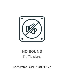 No sound outline vector icon. Thin line black no sound icon, flat vector simple element illustration from editable traffic signs concept isolated stroke on white background