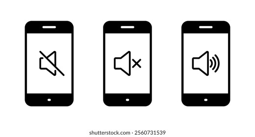 No sound phone icon. Volume speaker on cellphone screen sign symbol