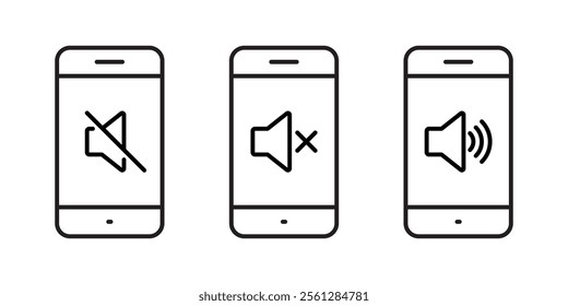 No sound phone outline icon. Mute and volume audio cellphone sign symbol