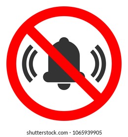 NO SOUND round crossed out sign. Alarm bell icon. Keep quiet symbol. Vector.