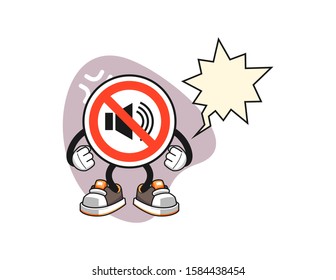 No sound sign angry with speech bubble cartoon. Mascot Character vector.