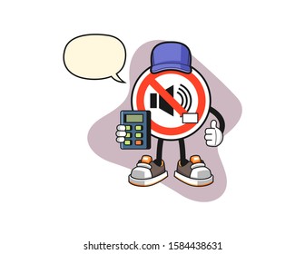 No sound sign cashier with speech bubble cartoon. Mascot Character vector.