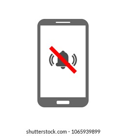 NO SOUND sign. Crossed out bell icon on smartphone screen. Vector.