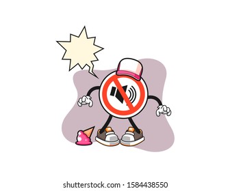 No sound sign with ice cream fall with speech bubble cartoon. Mascot Character vector.