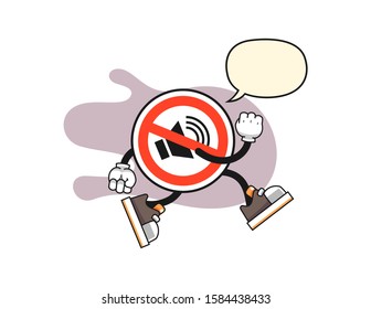 No sound sign run with speech bubble cartoon. Mascot Character vector.
