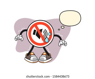 No sound sign scare with thought bubble cartoon. Mascot Character vector.