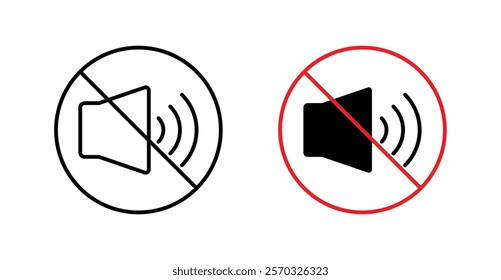 No sound sign vectors set in black. line and flat versions