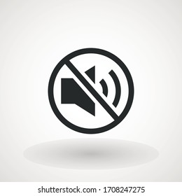 no sound, silence mute vector icon, flat design silence mode or volume off or stop sound icon sign or pictogram isolated on white