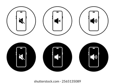 No sound smartphone icon on black circle. Volume speaker on phone screen sign symbol