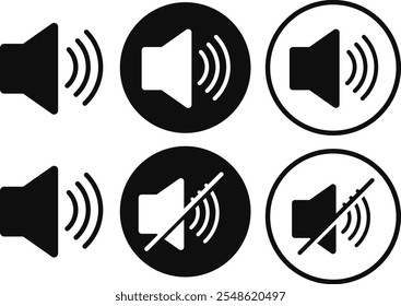 sem som, ícone Sem alto-falante definido. Ícone de volume. sinal de ícone de mudo do alto-falante. Ícones do modo silencioso
