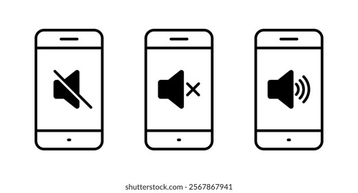 No sound speaker on phone screen icon. Mute and volume audio cellphone sign symbol