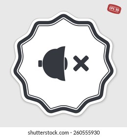 No sound symbol. Flat design style. Made vector illustration. Emblem or label with shadow.
