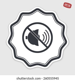 No sound symbol. Flat design style. Made vector illustration. Emblem or label with shadow.