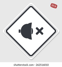 No sound symbol. Flat design style. Made vector illustration. Emblem or label with shadow.