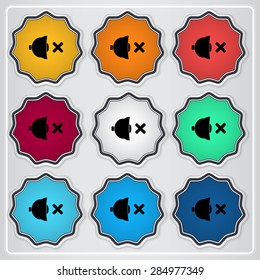 No sound symbol. Flat design style. Made vector illustration. Emblem or label with shadow.