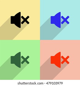 No sound vector icon - colored set with  long shadow