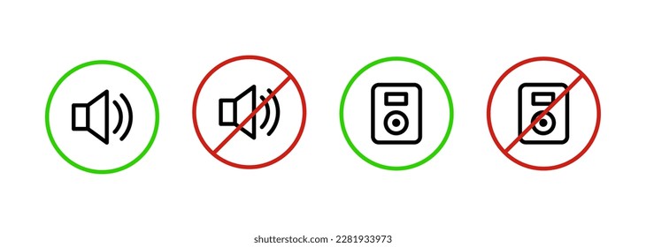 No sound vector icon set. Speaker is forbidden symbol. Keep silence sign board