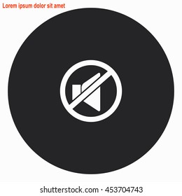 No sound web icon. Crey circle button with white illustration.