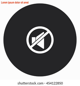 No sound web icon. Gray circle button with white illustration.