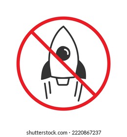 Kein Raumschiff-Symbol. Verbotenes Raumschiff-Symbol. Kein Shuttle-Vektorsymbol. Verbotenes Vektorsymbol. Warnung, Vorsicht, Aufmerksamkeit, Sperrflachdesign. Piktogramm nicht