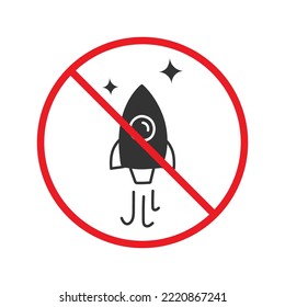 No space ship icon. Forbidden space ship icon. No shuttle vector symbol. Prohibited vector icon. Warning, caution, attention, restriction flat sign design. Do not pictogram