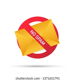 No spam with envelope. Spam Email Warning. Concept of virus, piracy, hacking and security. Envelope with spam. Vector stock illustration.
