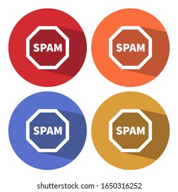 Keine Spam-Vektorillustration signiert Farbknöpfe mit langem Schatten.