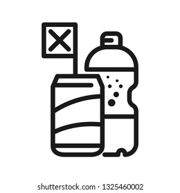 No sparkling water icon, beverages containing high amounts of sugar. Concept of healthy. Stroke outline style. Line vector. Isolate on white background.