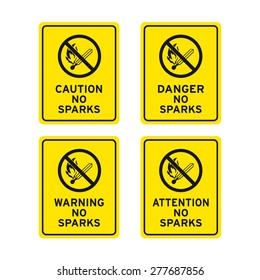 No sparks caution danger warning attention sign vector set