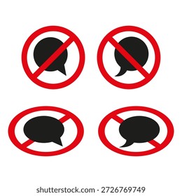 No hay señal de hablar. Vector de burbuja de silencio. Símbolo de voz muda. Icono de zona silenciosa. EPS 10.