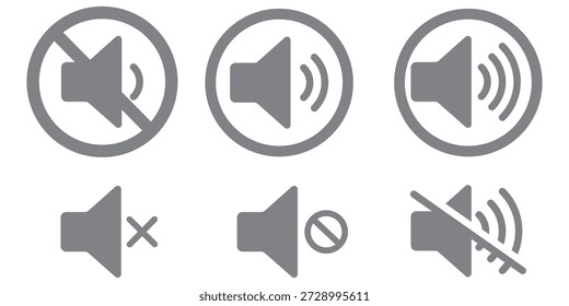 Nenhum som de alto-falante ou manter silêncio sinal de círculo vermelho e verde permitidos ícones vetoriais, com mudo e desativar mudo símbolos de botão de volume, volume permitir e proibir sinais