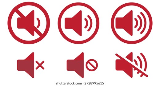 No hay sonido de altavoz o mantener el silencio de la señal de círculo rojo y verde permitidos iconos vectoriales, con silenciar y no silenciar los símbolos de Botón de volumen, el volumen permite y prohíbe signos