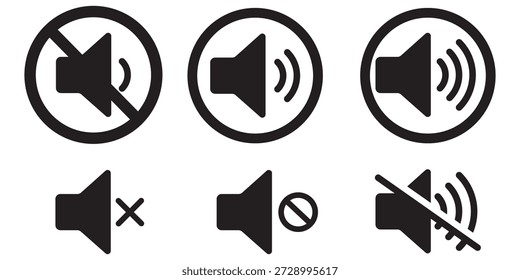 No hay sonido de altavoz o mantener el silencio de la señal de círculo rojo y verde permitidos iconos vectoriales, con silenciar y no silenciar los símbolos de Botón de volumen, el volumen permite y prohíbe signos