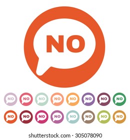 The NO speech bubble icon. Social network and web communicate symbol. Flat Vector illustration. Button Set