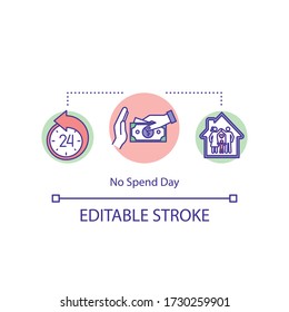 No spend day concept icon. Money economy, resource efficiency idea thin line illustration. Cost effective lifestyle, expenses cut. Vector isolated outline RGB color drawing. Editable stroke